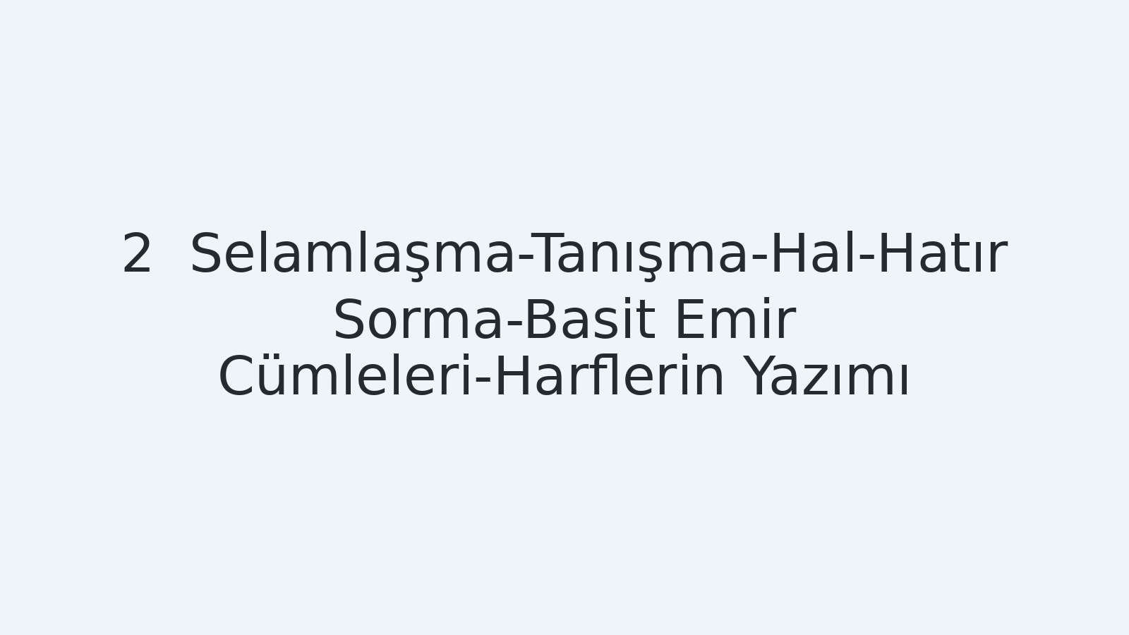 "Selamlaşma-Tanışma-Hal-Hatır Sorma-Basit Emir Cümleleri-Harflerin Yazımı EBA TV - Yabancı Öğrenciler İçin Türkçe Dersi 22.09.2020 tarihli yayın içeriğidir."